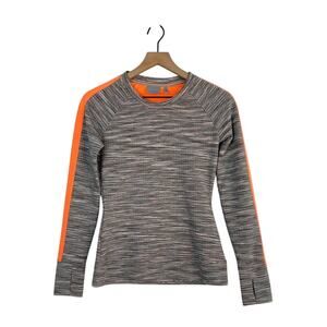 Athleta Snowscape Quilted Crew Neck Pullover Quilted Gray Orange Sweatshirt XXS